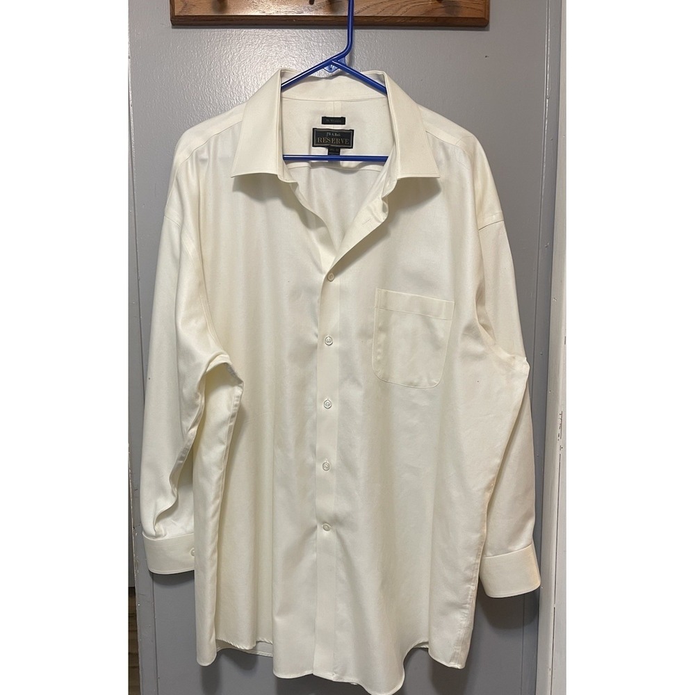 Jos.A.Bank Reserve No Wrinkles Long Sleeve Dress Shirt Ivory Men's2XL